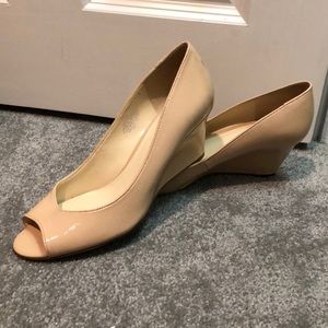 Nude kitten heel wedges